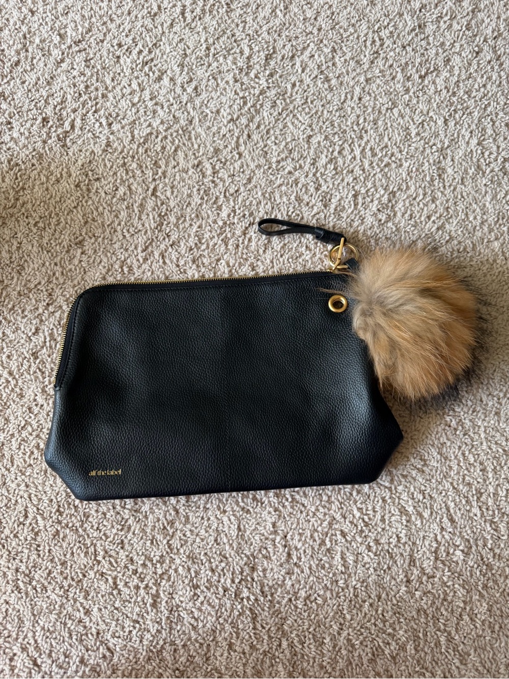 Alf the Label Grande  Leather  Pouch with Faux Fur Pom